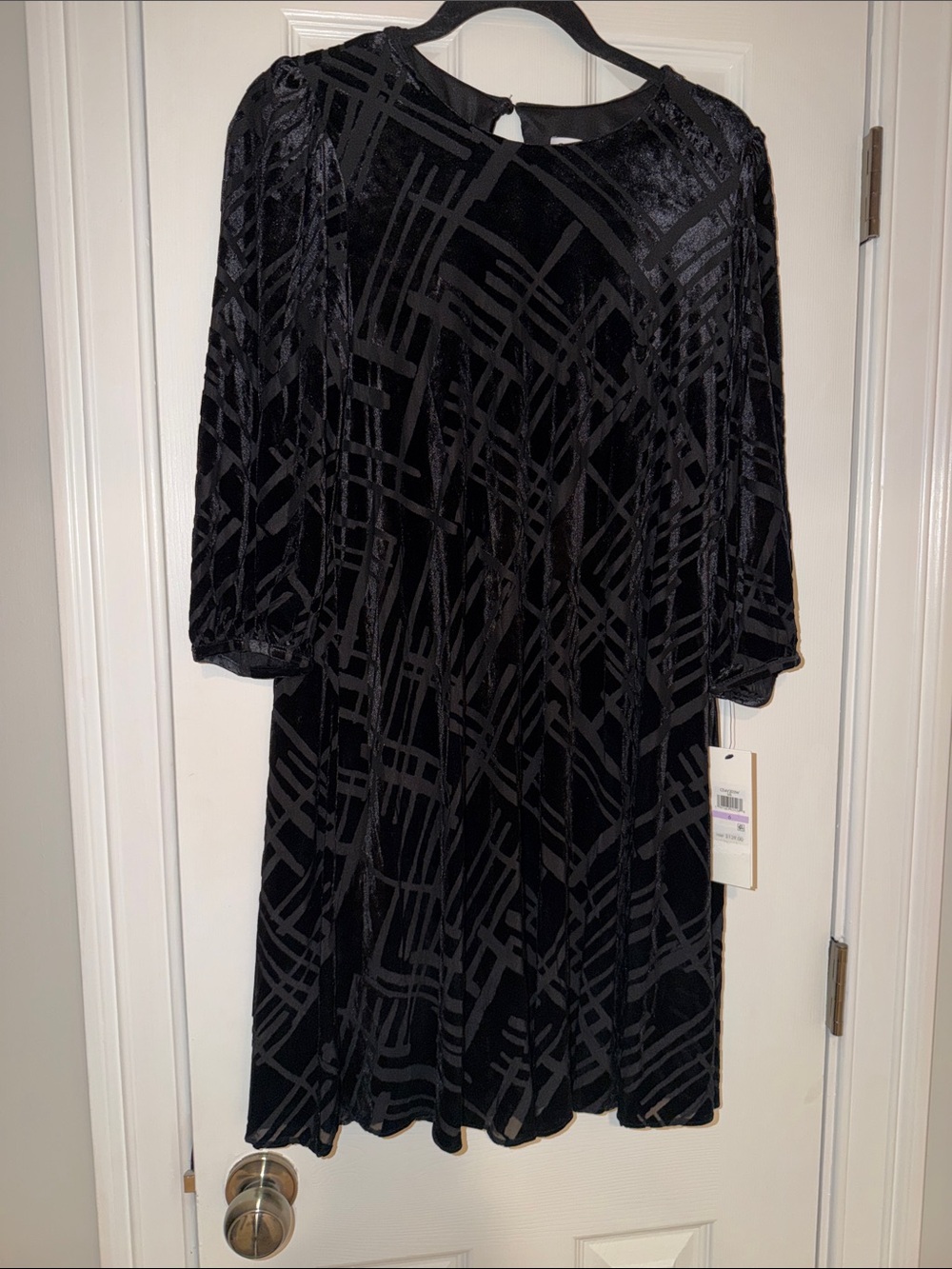 Calvin Klein Black Velvet Patterned Midi Dress